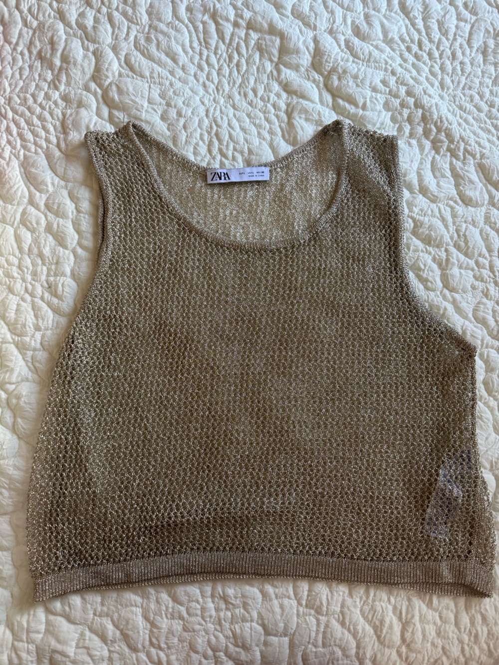 Zara Metallic Gold Open-Knit Scoop Tank